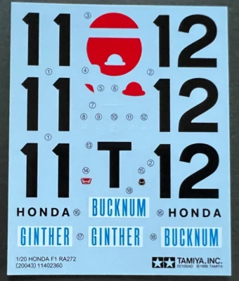 Decalcomanie Tamiya per Honda RA272 1965 MEXICO WINNER F1 1/20. Articolo 2004... - Immagine 1 di 3