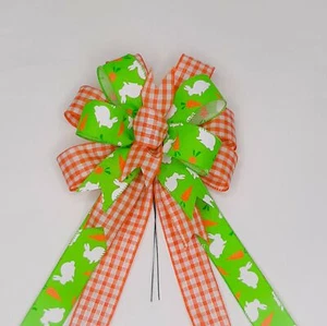 Arco de Pascua, arco de primavera, lino verde con conejito blanco, estampado a cuadros naranja - Imagen 1 de 2