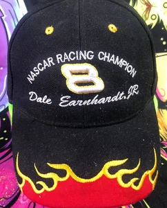 Vtg Dale Earnhardt Jr Hat Cap #8 NASCAR Racing  Champion Black Flames Adjustable - Picture 1 of 9