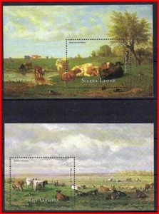 ANIMALS in PAINTINGS x2 S/S MNH unmounted CATTLE, COWS - Picture 1 of 1