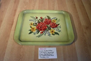 Vintage 6 Metal Trays Green With Red Roses(543-011) - Picture 1 of 13
