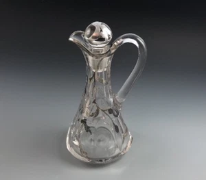 Silver Overlay Cruet with Lid Vintage Eight Panel with Silver Leaves and Flowers - Picture 1 of 7