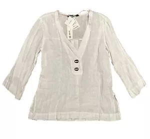 ZARA 100% Linen Blouse Ornamental Buttons Sz XS Lagenlook Boho Shirt - Picture 1 of 9