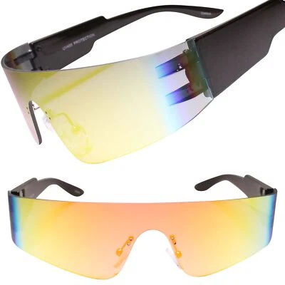 无框未来主义环绕太阳镜橙色镜面赛博朋克遮阳板 — 第 1/3 张图片