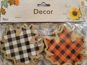 8 Büffel karierte Herbstblätter schwarz & orange Holzdekor Handwerk Kränze - Bild 1 von 3