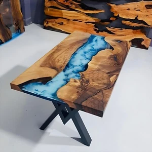 Custom Large Epoxy Resin River Table | Solid Walnut Wood | Modern Home Décor - Picture 1 of 9