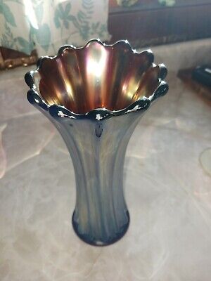 Northwood Carnival Glass Fine Rib Swung  Vase Vintage / Antique 9  • 29$