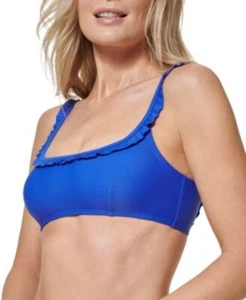 Tommy Hilfiger Women's Blue Ruffle Stretch Bikini Swim Top Size Medium - Picture 1 of 4