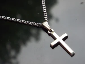 Silver Cross Crucifix Pendant Necklace on a Stainless Steel Chain by Hudegate - Picture 1 of 4