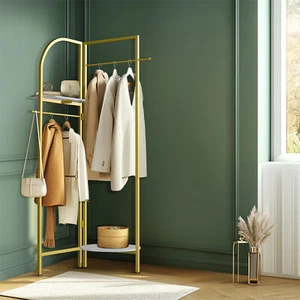Adjustable Angle Gold Metal Clothing Racks Heavy Duty Garment Coat Rack Hallway - Picture 1 of 16