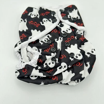 Baby Diaper Cover Adjustable Snap Ghost Print Halloween BooOne Size - Image 1 of 4