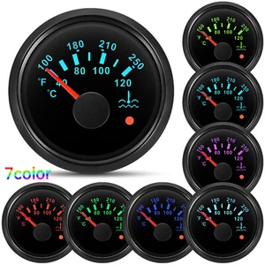 2" 52mm Black Water Temperature Gauge 40-120℃ 7 Colors LED For Boat Car Truck - Picture 1 of 17