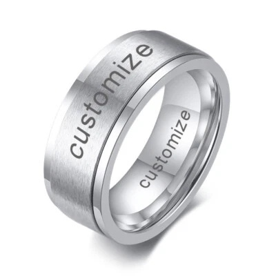Anillo de boda para hombre alivio del estrés banda giratoria nombre personalizado personalizado Foto 1 de 4