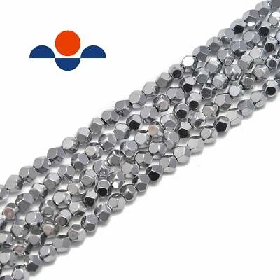 Silver Plated Hematite Star Cut Nugget Beads 4mm 15.5" Strand - Image 1 of 2