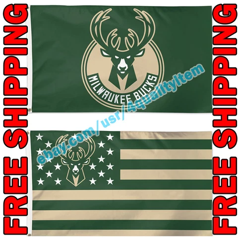 Deluxe Milwaukee Bucks Logo USA Stars Stripes Flag Banner 3x5 ft NBA Fan 2021 Cover