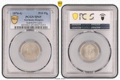 1876-G P10 Pfg Sch4G19 CuNi Test embossing with reeded edge, PCGS SP65 114404 - Image 1 of 2