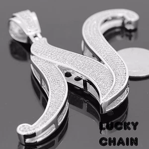 MEN`S14K WHITE GOLD FINISH CZ PAVE INITIAL LETTER N SILVER PENDANT/56g/L13 - Picture 1 of 3