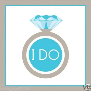 Celebrate Diamonds Beverage Napkins, "I Do" Ring Print 10" 2-Ply in Blue 16p - Picture 1 of 1