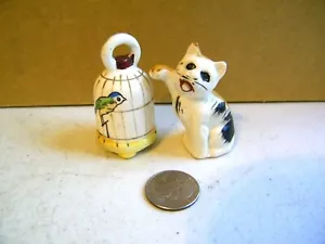 Vintage Cat Swatting Bird in Cage Salt and Pepper Shakers Japan - Picture 1 of 5