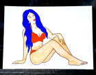 Original ACEO Red Bikini Ink Line Art marqueur moyen sur papier signé par un artiste
