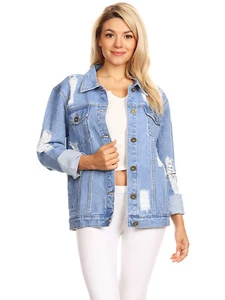 Oversize Denim Jacket for Women Jean Jacket Boyfriend Long Sleeve Coat - Picture 1 of 15