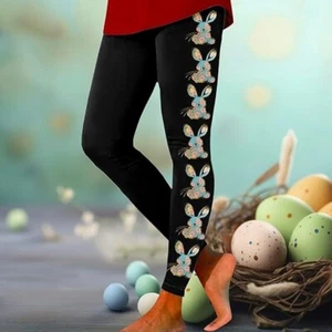 Happy Easter Day Bunny Eggs Yoga Pants High Waisted Leggings Athletic Pants - Picture 1 of 4