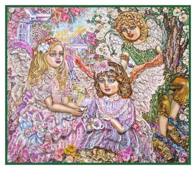 Tea Party of Angels Contemporary Artist Yumi Sugai Counted Cross Stitch Pattern - Image 1 of 3