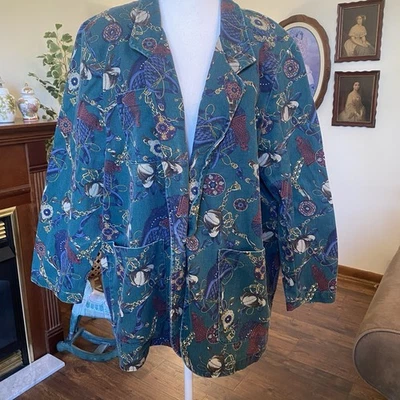 Vintage 80s Willowbend Equestrian Blazer Jacket Women’s 1x USA Made Cotton Green - Image 1 of 4
