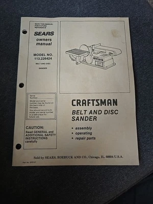 Craftsman Belt and Disc Sander Owner's Manual Model 113.226424 - Image 1 of 4