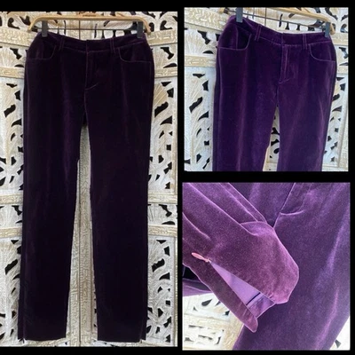 Victoria Beckham Purple Velour Lux Pants Womens 28 Ankle Zip Low Rise Boho - Image 1 of 4