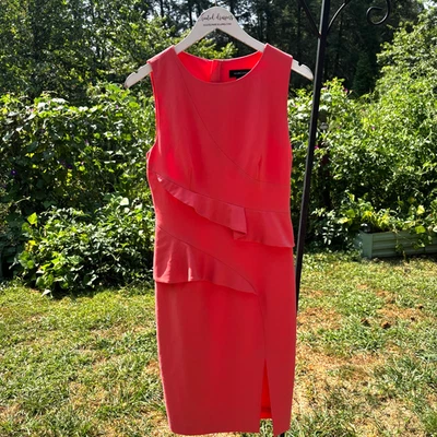 Marciano Midi Dress Pink Solid Ruffle Business Casual Sleeveless Zip Womens 8 - Image 1 of 4