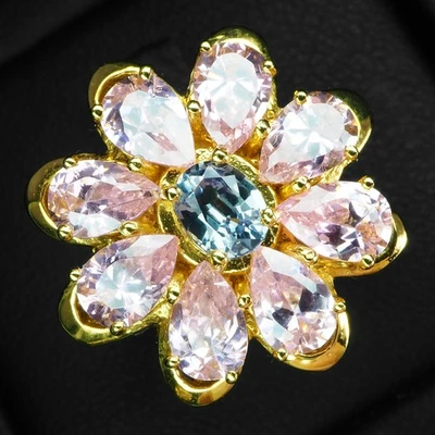 Anillos de oro de 24 quilates de plata de ley 925 cambio de color radiante alejandrita y zafiro Foto 1 de 4