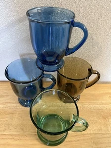 Set 4 Vintage Anchor Hocking USA Cafe Blue Amber Fern 5” 4.5” Mug Cup Mix Lot - Picture 1 of 17