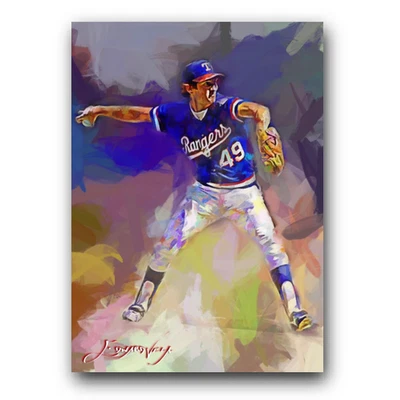Tarjeta de arte Charlie Hough limitada 27/50 firmada por Edward Vela (Texas Rangers) Foto 1 de 2