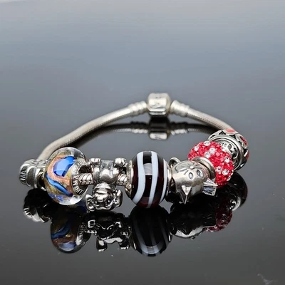 Pandora 925 Sterling Bracelet 7" 7 Charms Murano Excellent 35g Cat+Dog+Red❤️ - Image 1 of 4