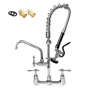 Commercial Faucet with Sprayer Commercial Sink Faucet Wall Mount Faucet with - Picture 1 of 6