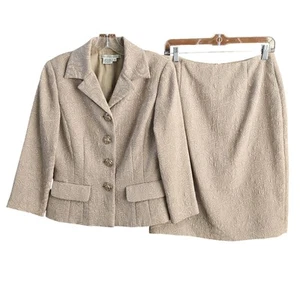 Maggy London 2-Piece Womens Size 8 Jacket Skirt Suit Ivory Textured Lined  - Picture 1 of 8