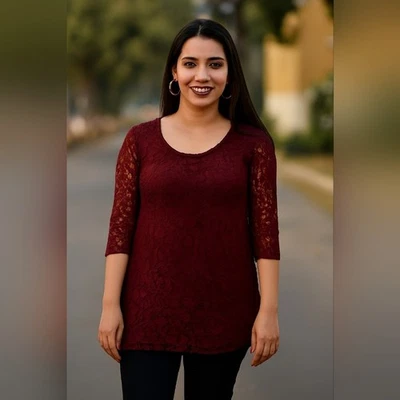 JESSICA SIMPSON fall vamp dark romant whimsigoth sheer lace purple maternity top - Image 1 of 4