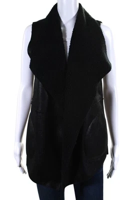 C&C California Women's Sleeveless Round Neck Faux Leather Vest Black Size S - Image 1 of 4