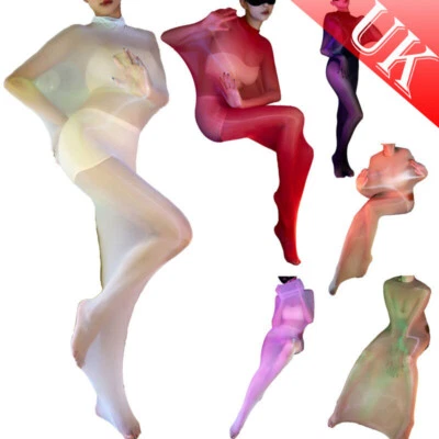 IINIIM UK Womens See Through Full Body Bodysuit Sheer Sleep Bag Silky Bodycon Jumpsuits