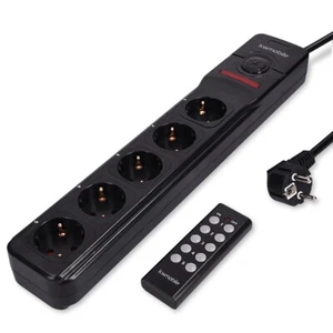 Regleta de cinco enchufes a control remoto con cable de 2 metros en negro - Bild 1 von 5