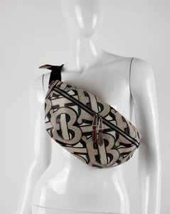 Burberry Beige Black TB Monogram Print Canvas Bum Bag Waist Bag - Picture 1 of 18
