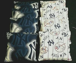 RARE !! New York Yankees CORNHOLE BEAN BAGS made w NY Fabric 8 ACA Regulation - Picture 1 of 2