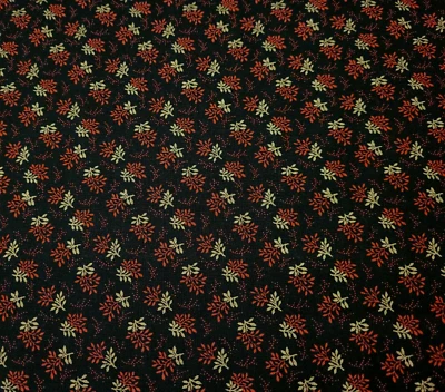 Small Red Gold Leaves on Black BTY Quilting Treasures - Image 1 of 3