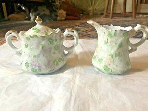 Lefton China Creamer & Sugar Flowers Gold Trim  Hand Painted - Picture 1 of 6
