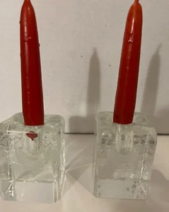 Two Clear Thick Glass Bulbbles Accent Square Candle Holders 3.5 x2.5" - Picture 1 of 5