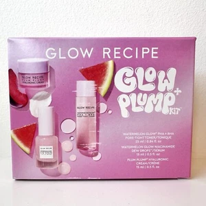 GLOW RECIPE Glow Plump Kit 3pc Set WATERMELON Glow DEW DROPS, Toner, Plum Cream - Picture 1 of 5