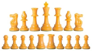 Medio juego de piezas de ajedrez Staunton de triple peso (17 piezas) - dos reinas - amarillo - Imagen 1 de 2