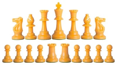 Staunton 三重国际象棋棋棋子半套装(17 件)- 两个皇后 - 黄色 — 第 1/2 张图片