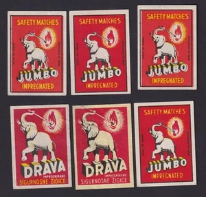 6 alte Streichholzetiketten Jugoslawien BN170259 Elefant - Bild 1 von 1